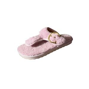 Coach Hollie pink flip flops shearling upper signature gold buckle Size 6.5 NWB